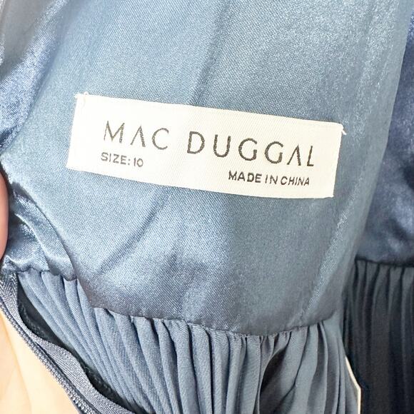 Mac Duggal 49638 Dark Blue Pleated Caplet Tea Length Dress $498 - Picture 7 of 9